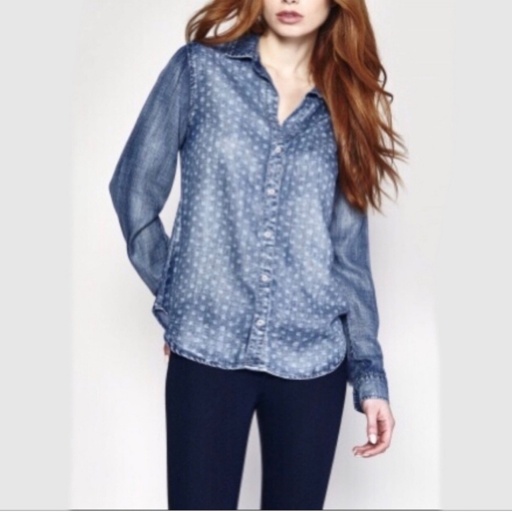 Cloth & Stone Anthropologie Chambray Geo Dot Pattern Button Down Shirt Size S